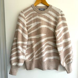 Taupe Puff Sleeve Zebra Sweater